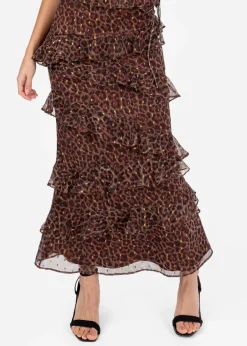 Skirts>Anaya with Love Brown Animal Print Maxi Skirt
