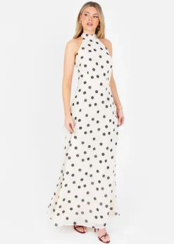 Dresses>Anaya with Love Cream Polka Dot Halter Neck Maxi Dress