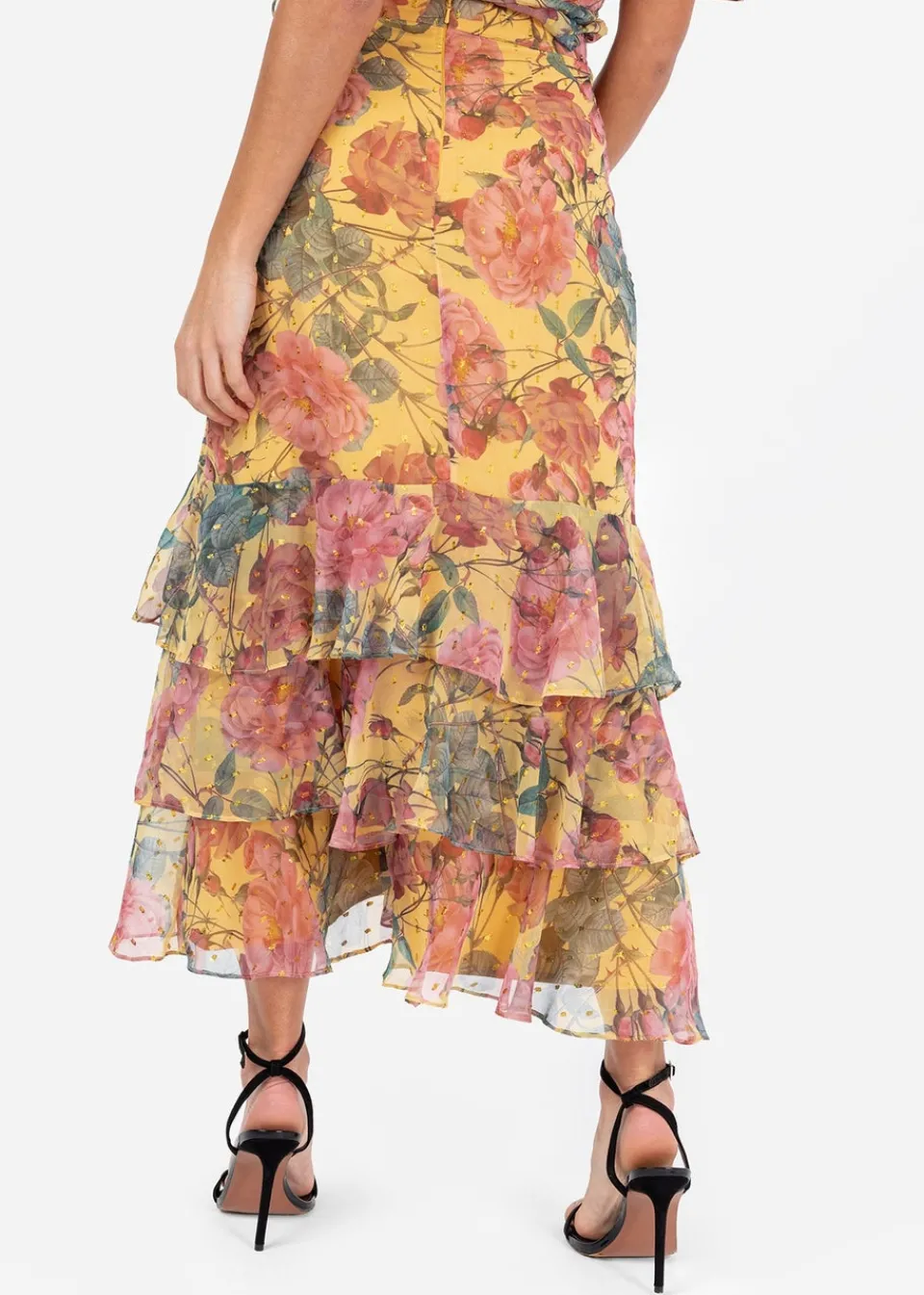 Skirts>Anaya with Love Yellow Floral Print Ruffled Midi Skirt
