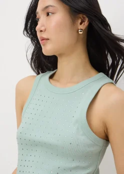 Tops>Papaya Diamante Vest Top Aqua