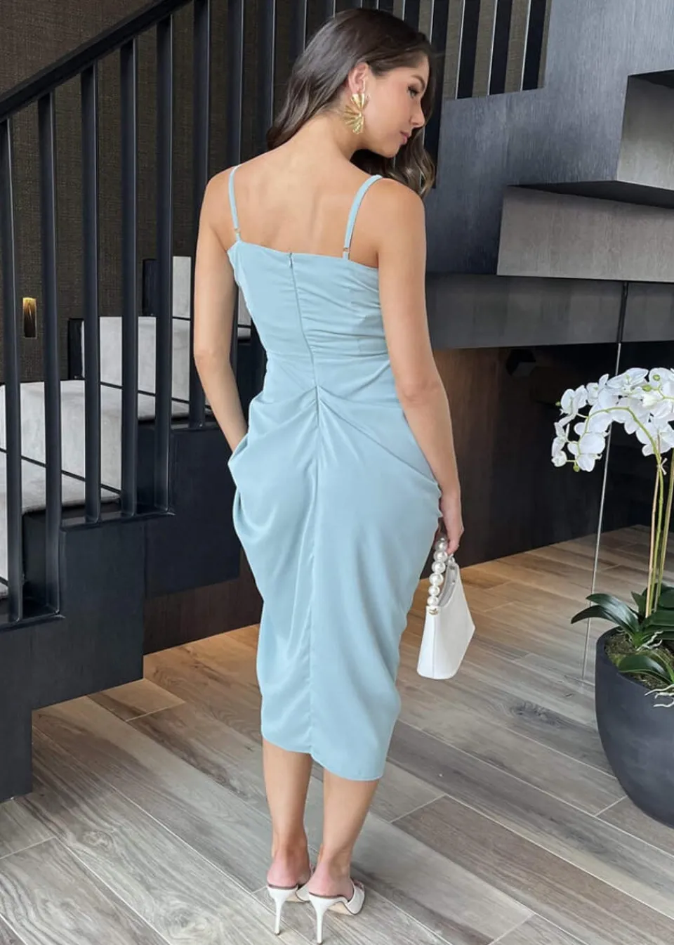 Dresses>AX Paris Duck Egg Strappy Wrap Top Gathered Skirt Midi Dress DuckEgg