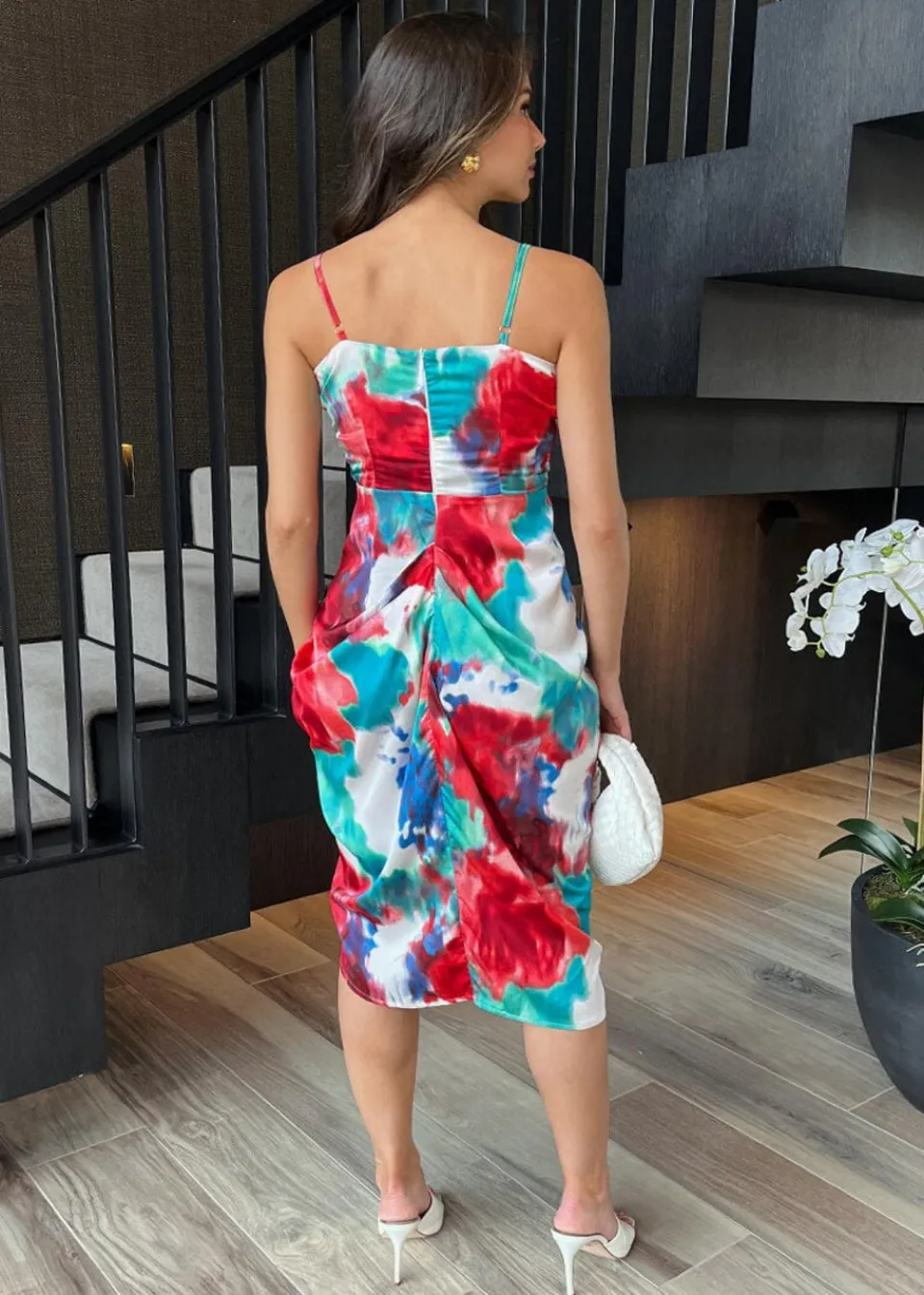 Dresses>AX Paris Multi Tie Dye Printed Strappy Wrap Top Gathered Skirt Midi Dress