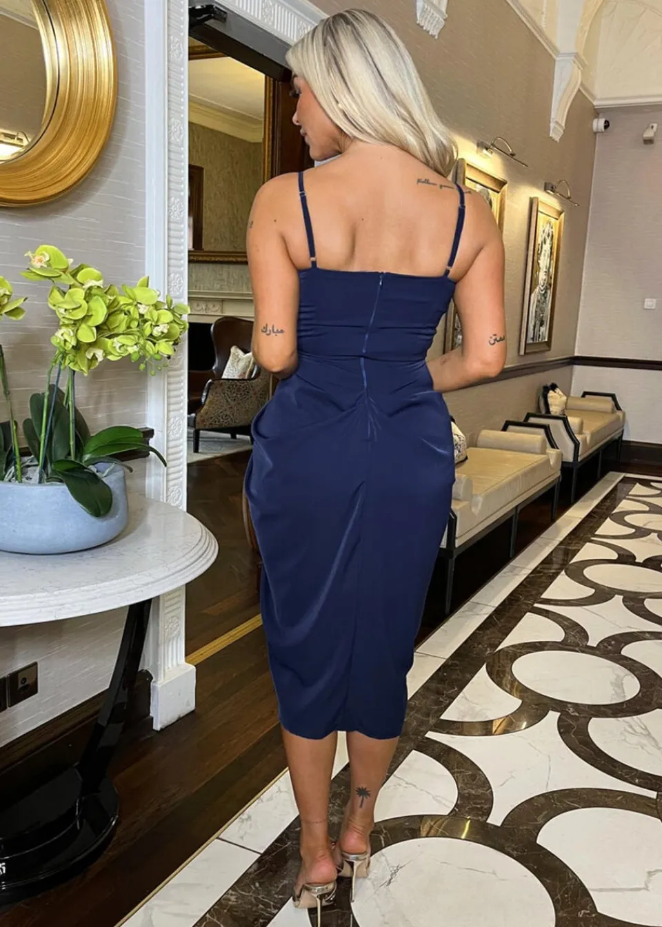 Dresses>AX Paris Strappy Wrap Top Gathered Skirt Midi Dress Navy