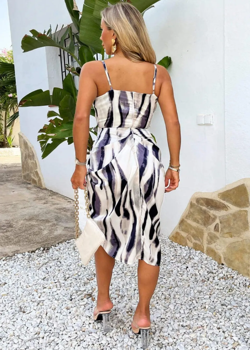 Dresses>AX Paris Navy Stripe Print Strappy Wrap Top Midi Dress
