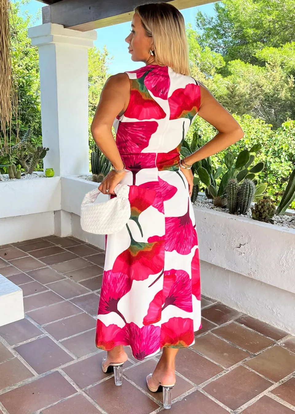 Dresses>AX Paris Pink Floral Print Wrap Top Gathered Midi Dress