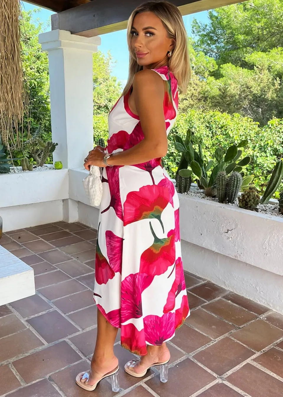 Dresses>AX Paris Pink Floral Print Wrap Top Gathered Midi Dress