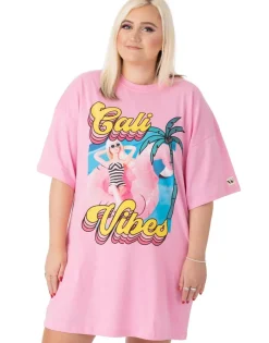 Dresses>Barbie Pink "Cali Vibes" Skater Short Sleeve T-Shirt Dress
