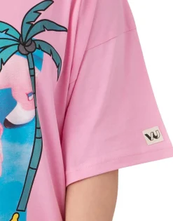 Dresses>Barbie Pink "Cali Vibes" Skater Short Sleeve T-Shirt Dress