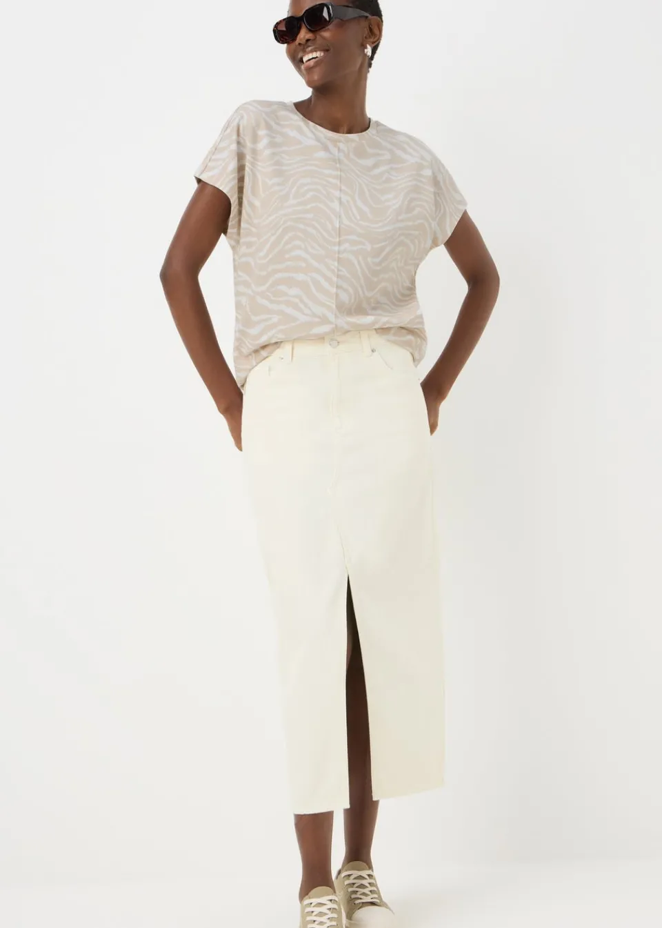 T-Shirts>Papaya Beige Animal Print Ponte T-Shirt