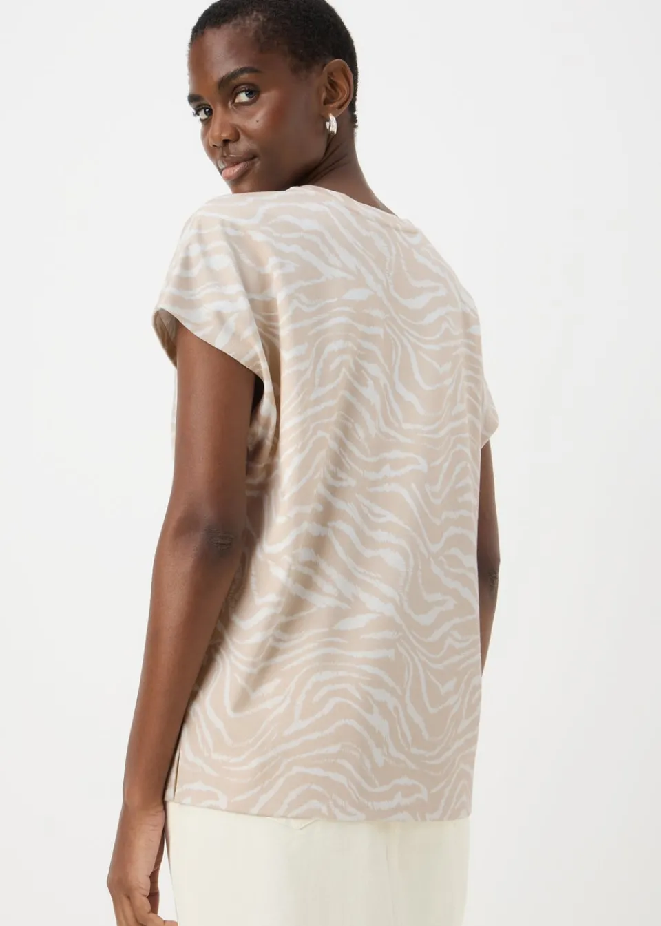T-Shirts>Papaya Beige Animal Print Ponte T-Shirt