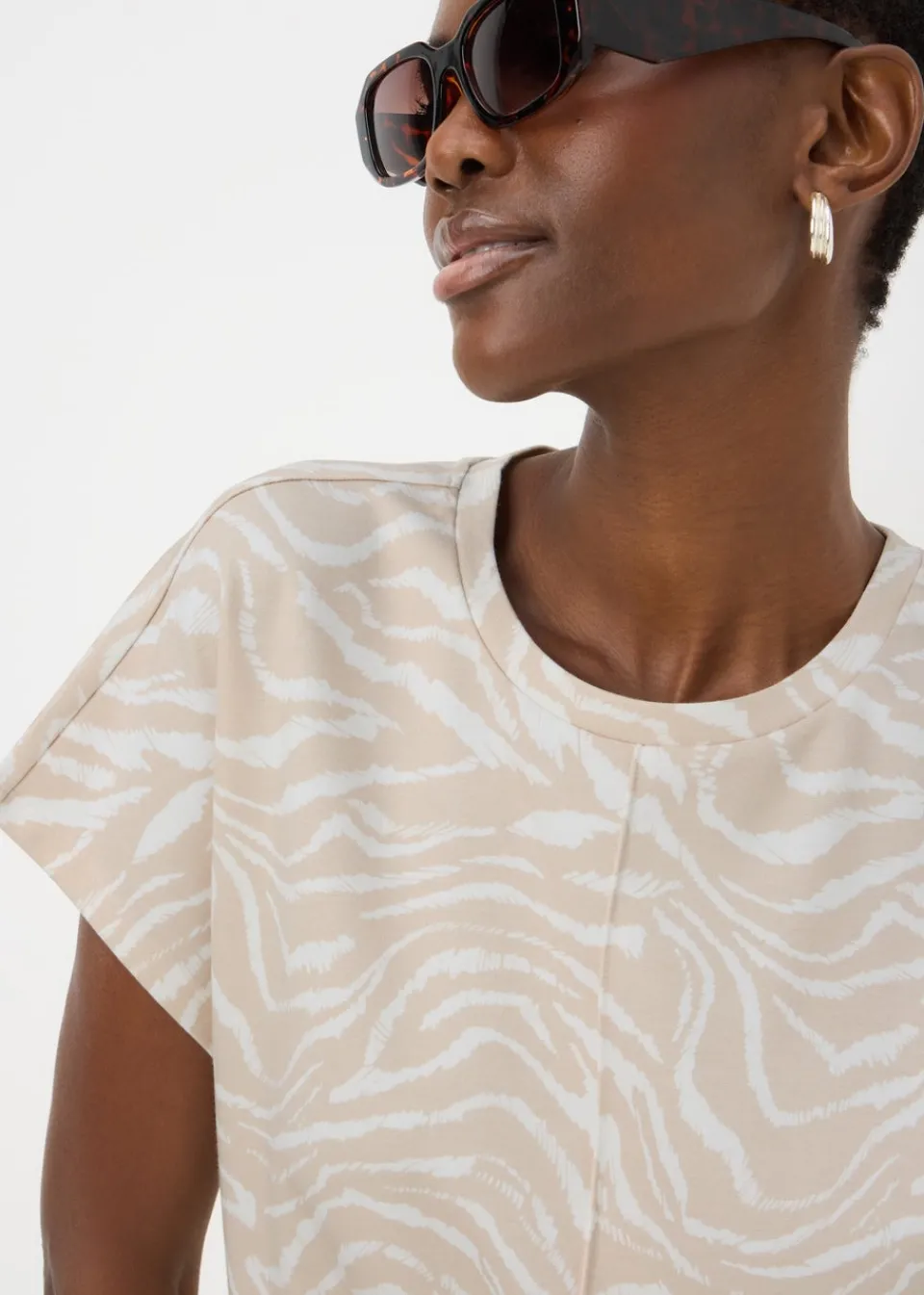T-Shirts>Papaya Beige Animal Print Ponte T-Shirt