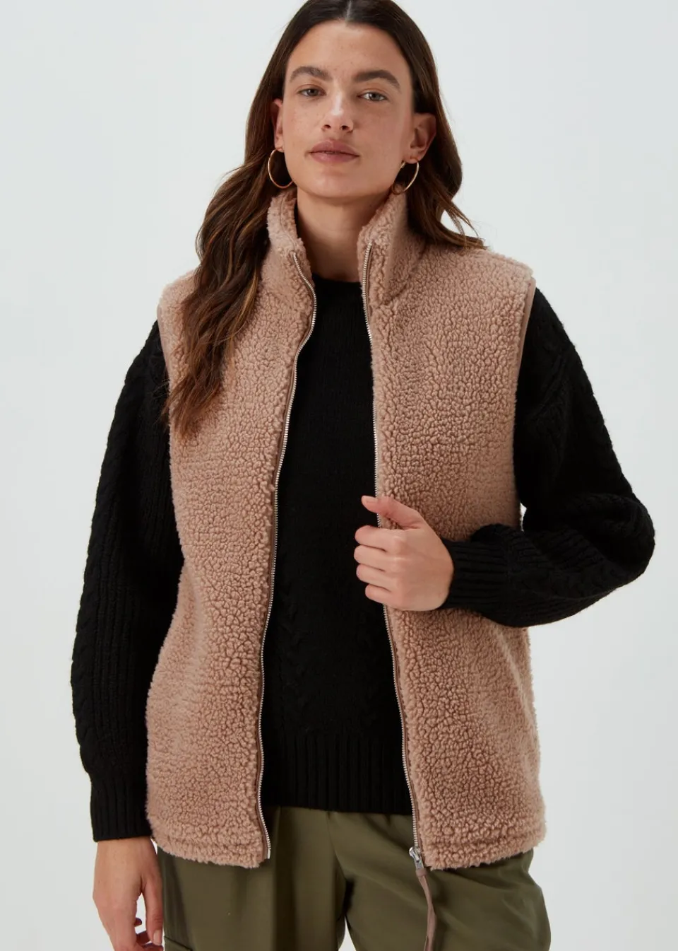 Coats & Jackets>Papaya Borg Gilet Beige
