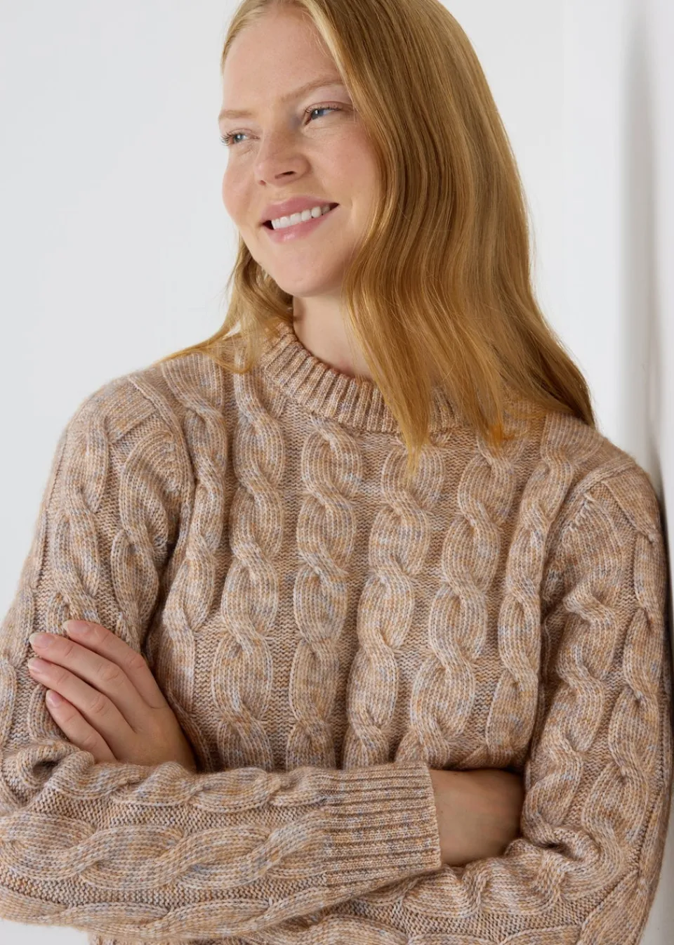 Tops>Papaya Beige Cable Knit Jumper