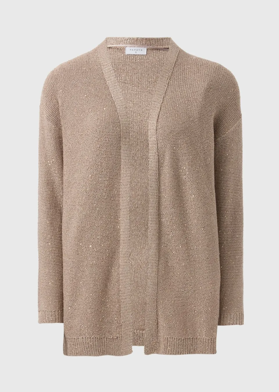 Tops>Papaya Sequin Longline Cardigan Beige
