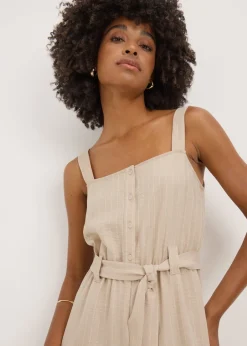 Jumpsuits & Playsuits>Papaya Beige Stripe Button Front Jumpsuit