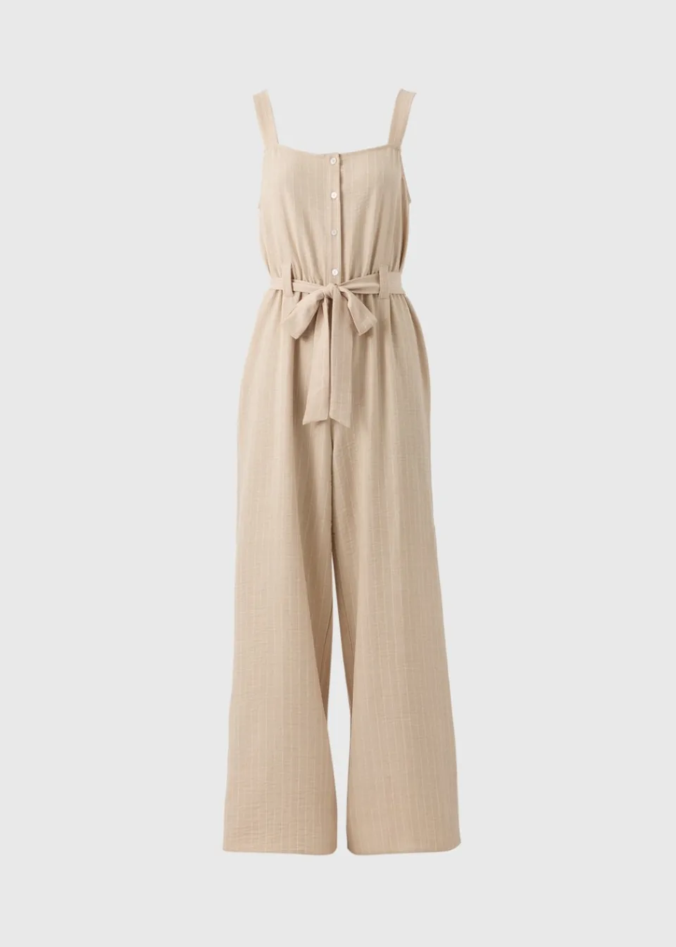 Jumpsuits & Playsuits>Papaya Beige Stripe Button Front Jumpsuit