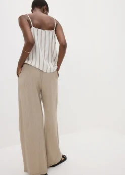 Trousers>Papaya Textured Wide Leg Trousers Beige