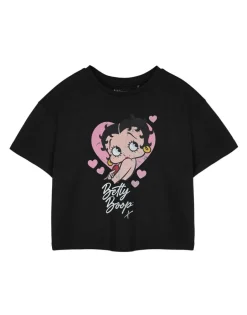 T-Shirts>Betty Boop Heart Black Cropped Short Sleeved T-Shirt