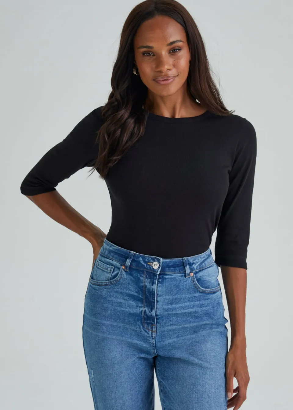T-Shirts>Papaya 3/4 Sleeve T-Shirt Black