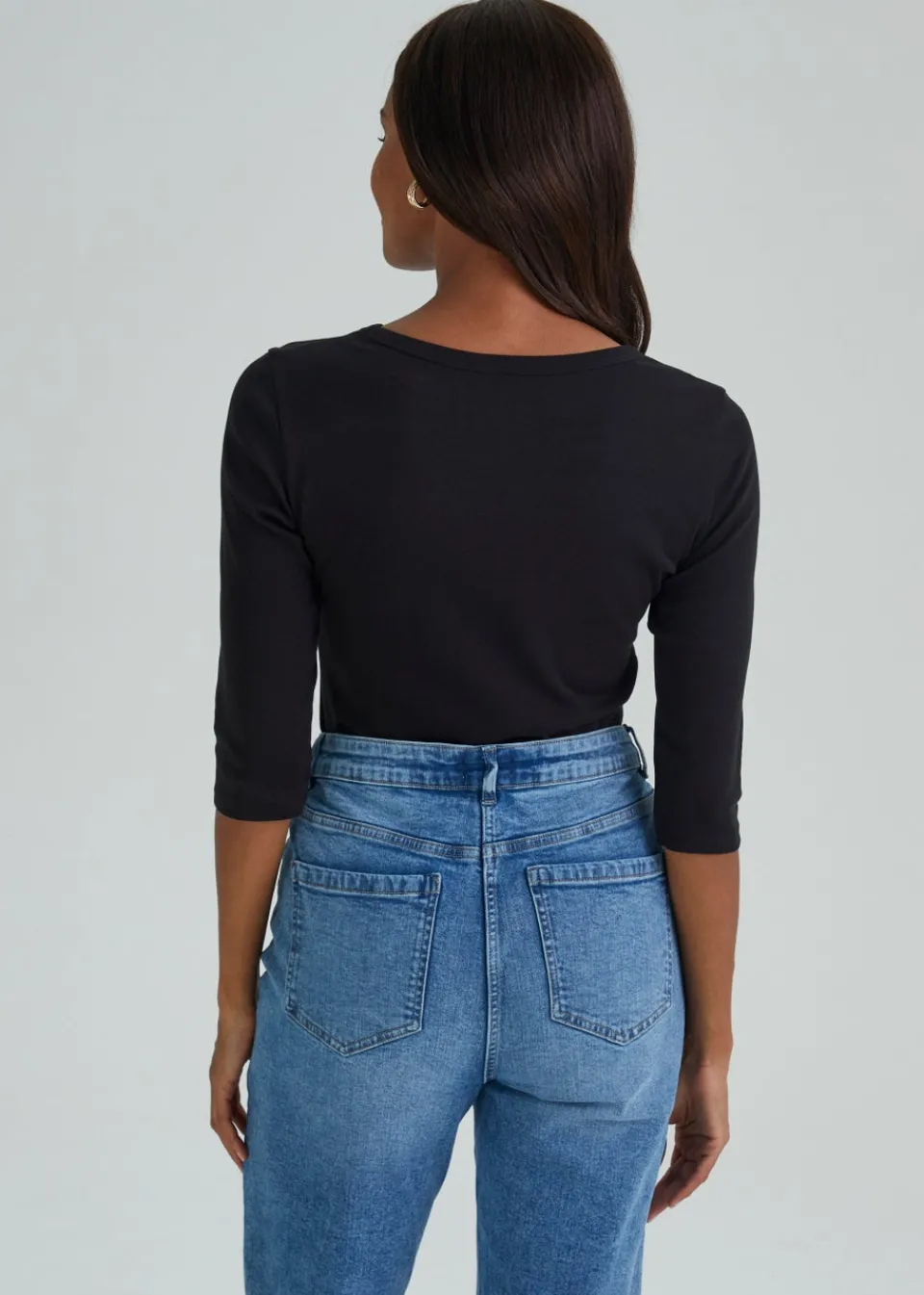 T-Shirts>Papaya 3/4 Sleeve T-Shirt Black