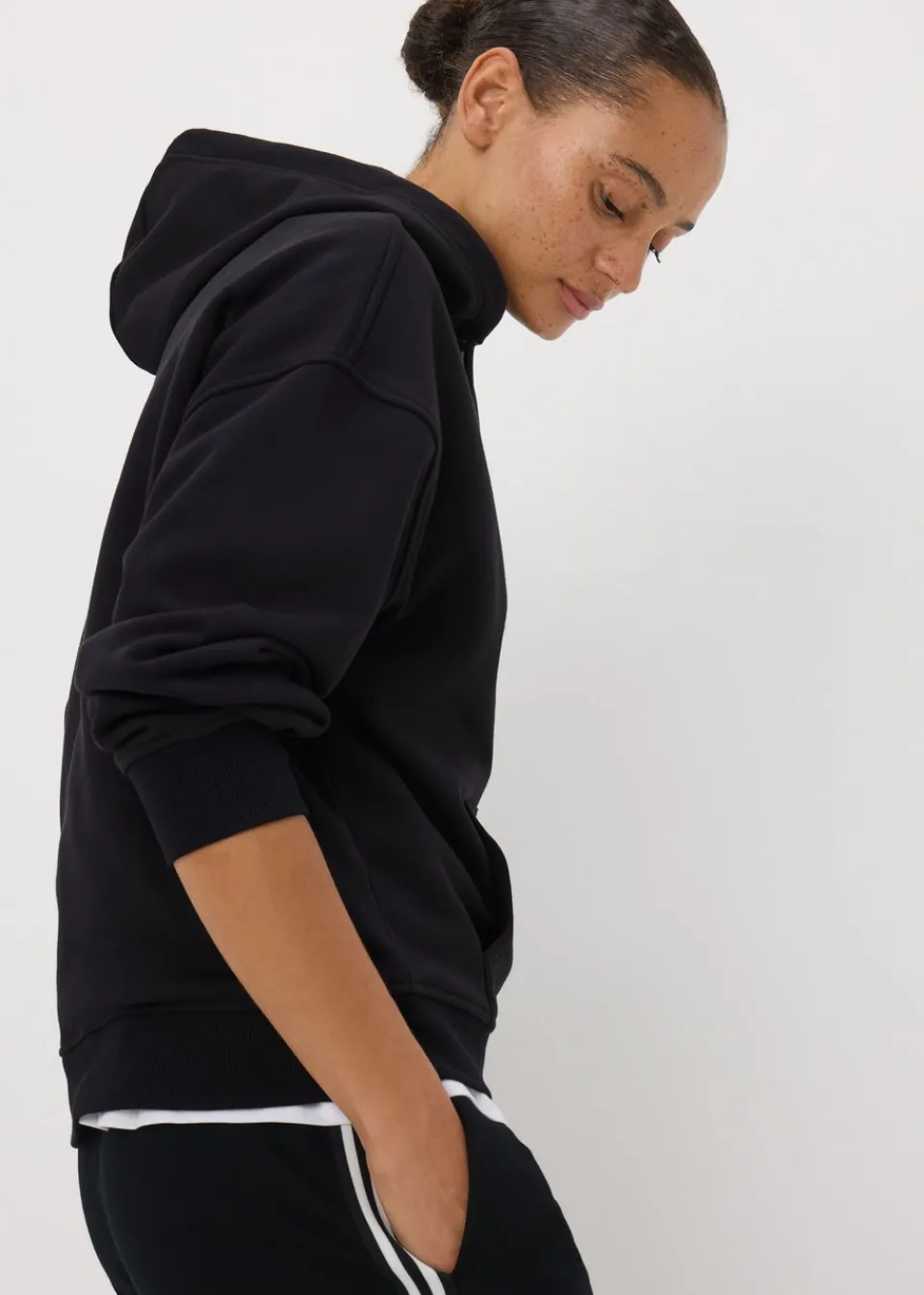 Tops>Papaya Black Basic Hoodie