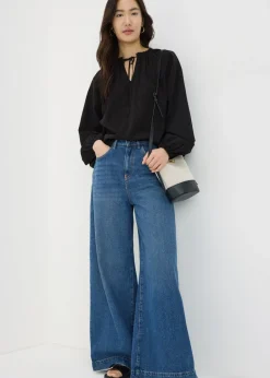 Blouses & Shirts>Papaya Black Boho Tie Neck Blouse