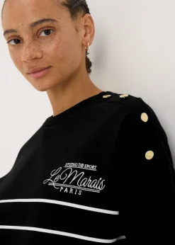 Tops>Papaya Black Breton Stripe Sweatshirt