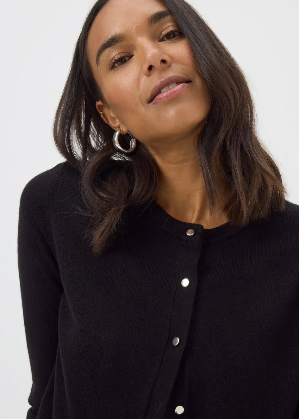 Tops>Papaya Black Button Soft Cardigan