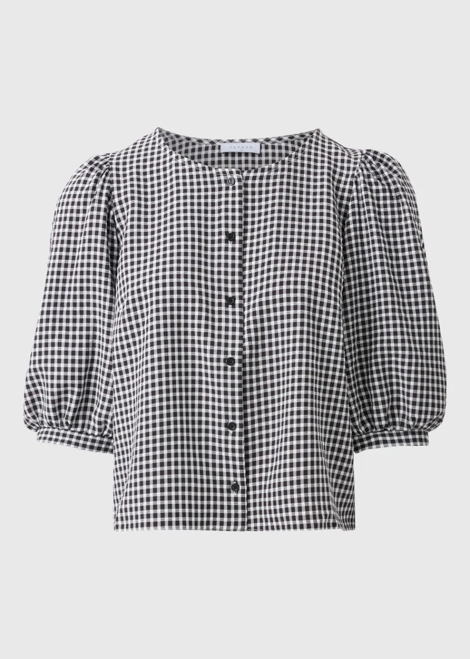 Tops>Papaya Black Check Button Gingham Blouse