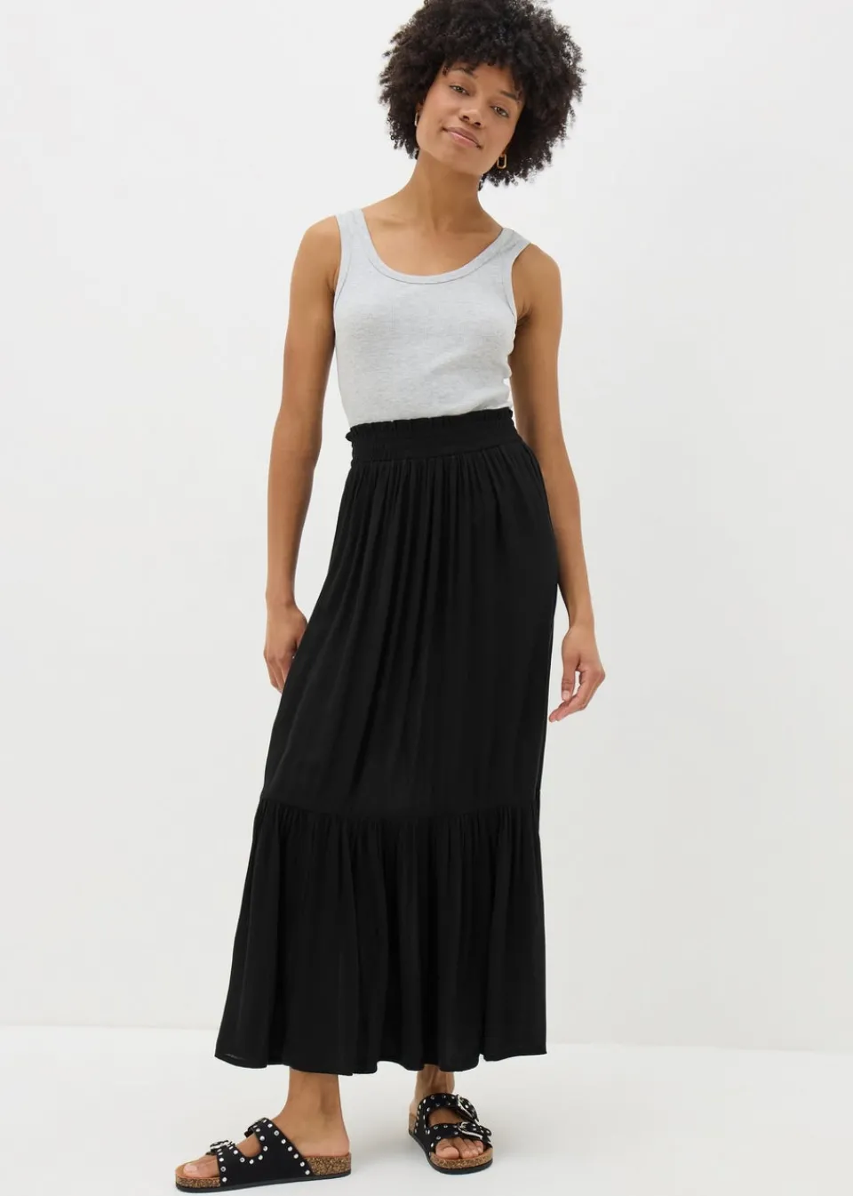 Skirts>Papaya Black Cheesecloth Maxi Skirt