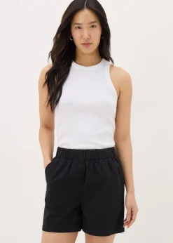 Shorts> Black Cotton Paper Bag Shorts