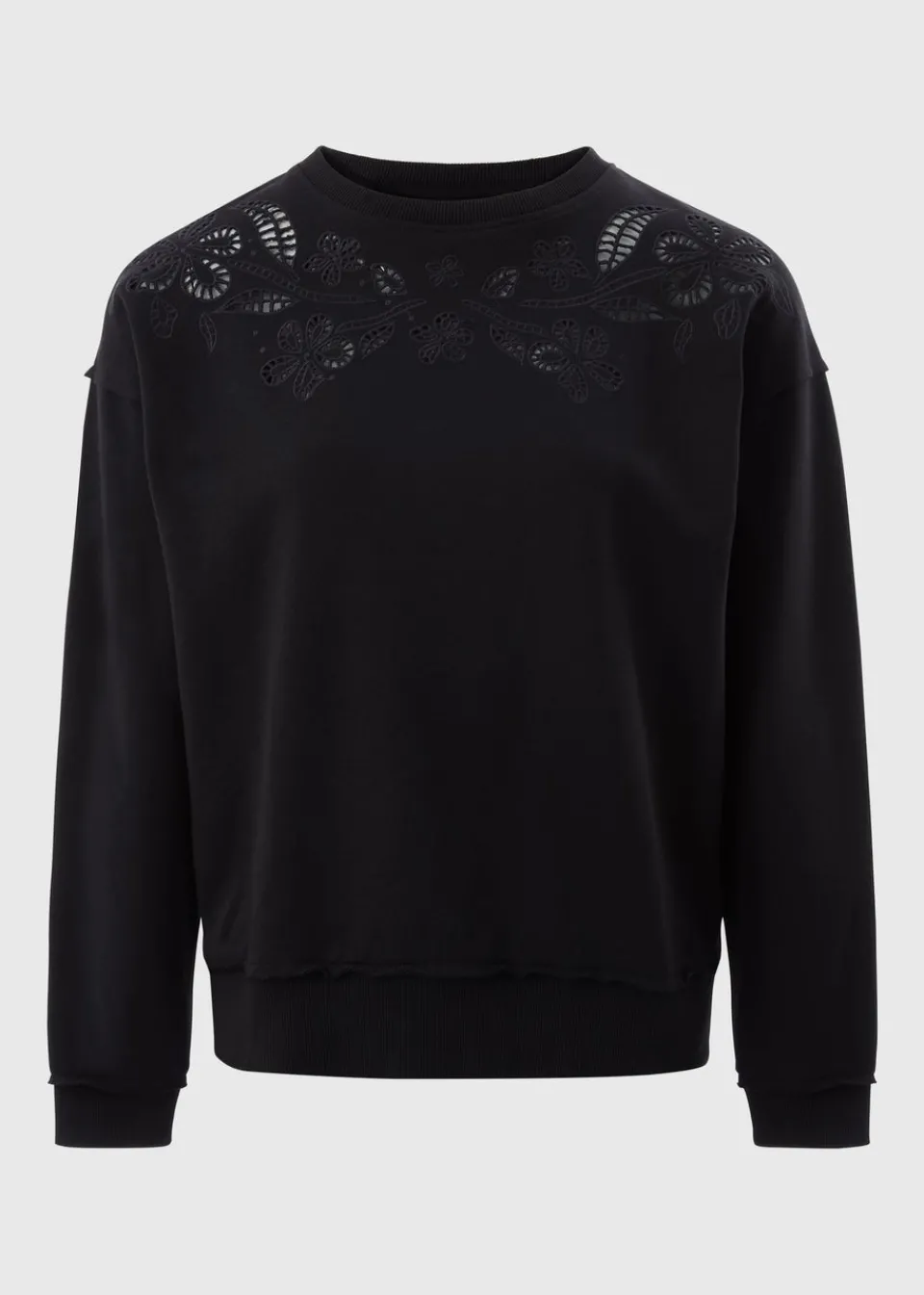 Tops>Papaya Black Cutout Floral Sweatshirt