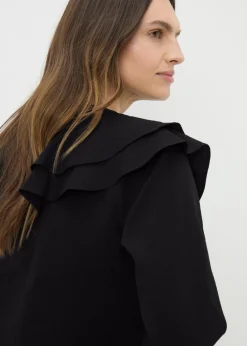 Tops>Papaya Black Double Ruffle Neck Blouse