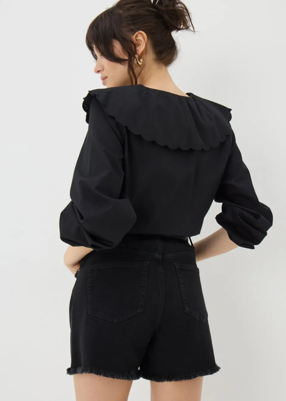 Shorts>Papaya Denim Black Frayed Hem Denim Shorts