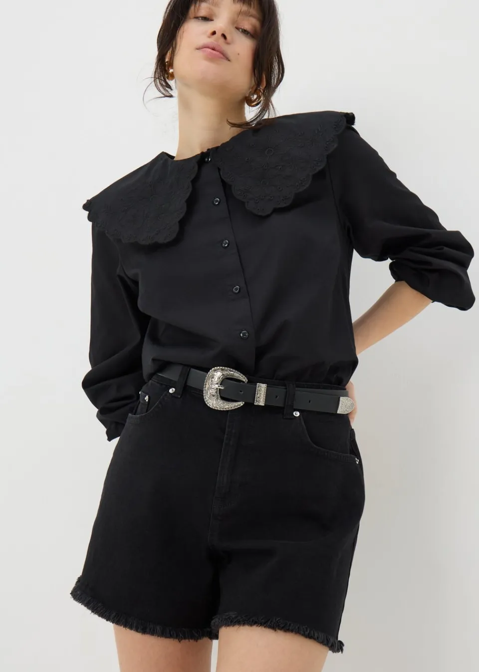 Shorts>Papaya Denim Black Frayed Hem Denim Shorts