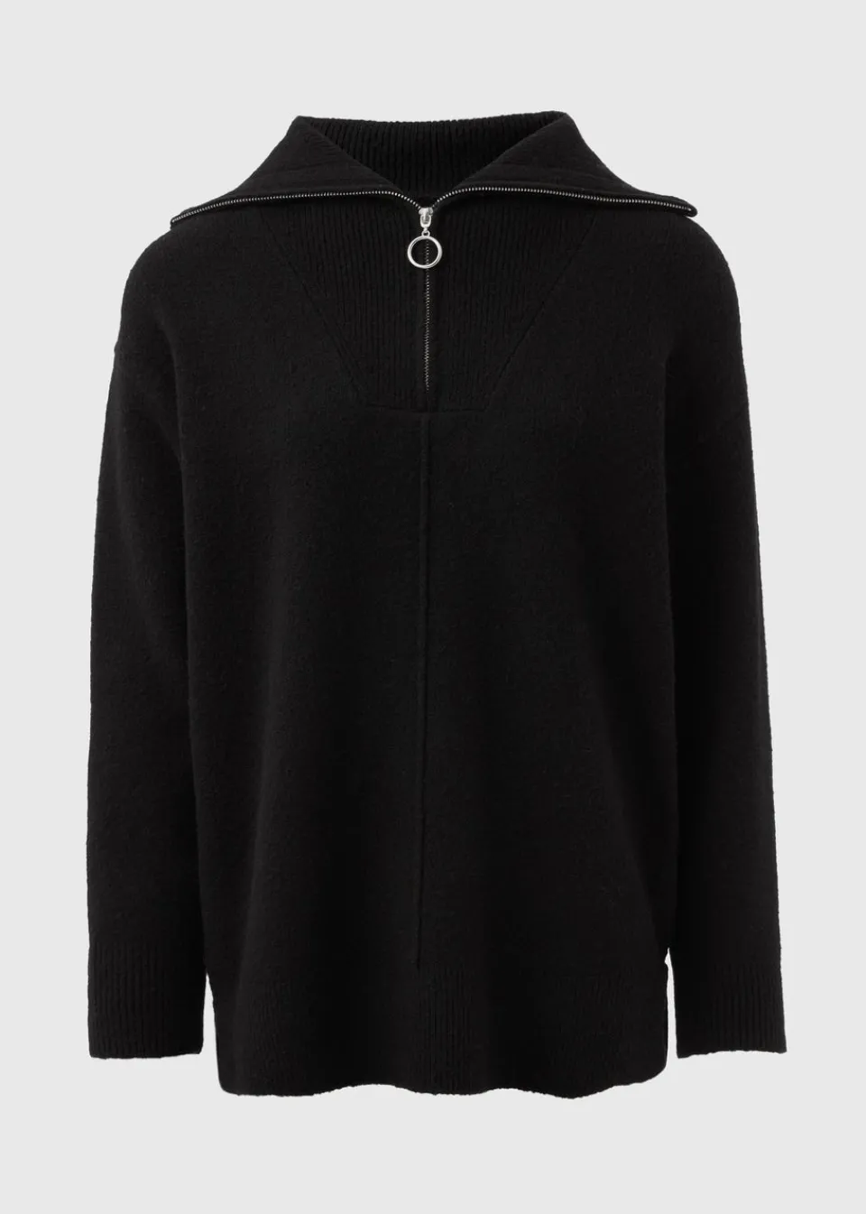 Tops>Papaya Knitted Half Zip Jumper Black