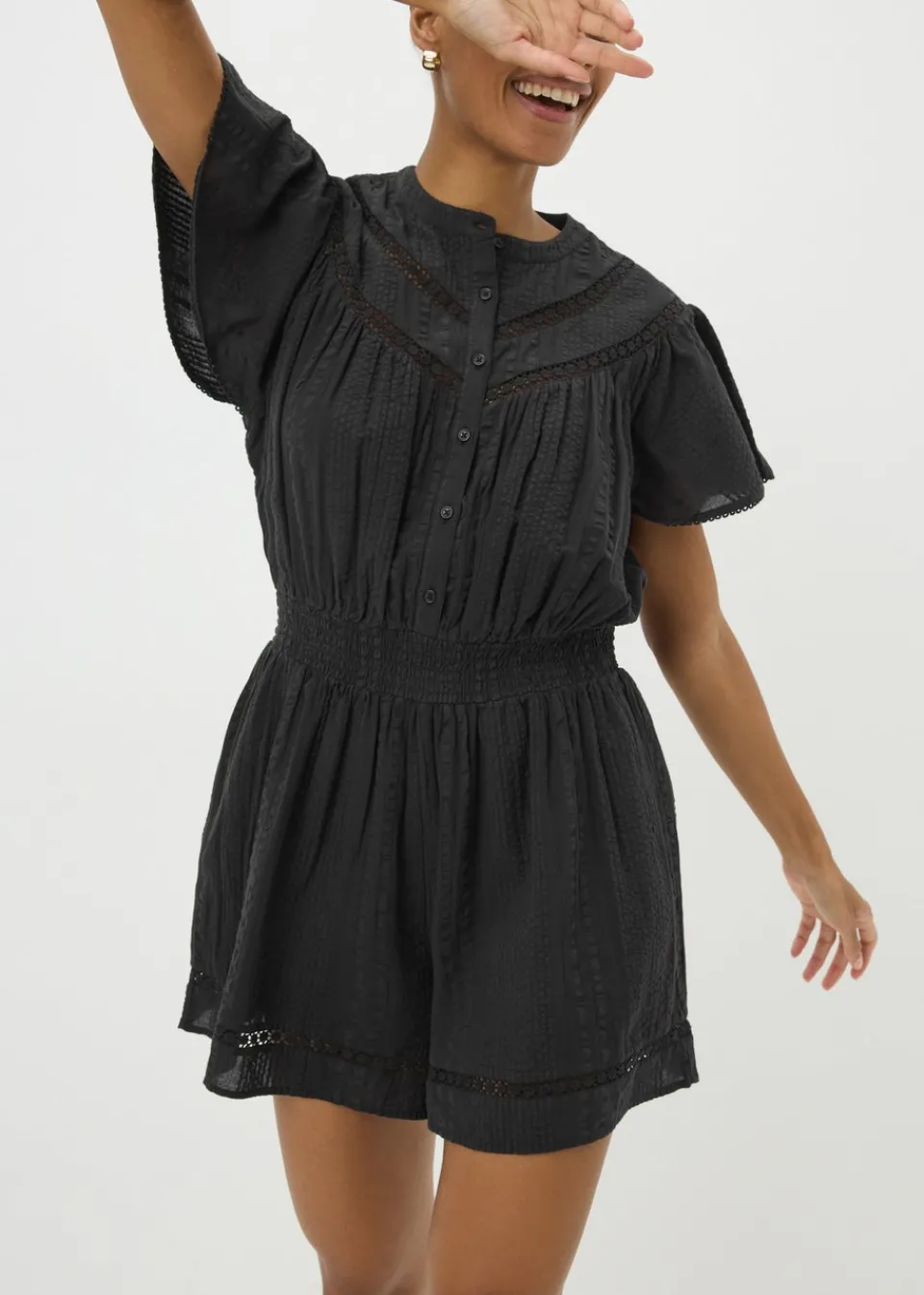 Jumpsuits & Playsuits>Papaya Black Lace Playsuit