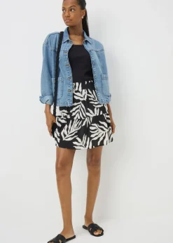Skirts>Papaya Black Leaf Cheesecloth Mini Skirt
