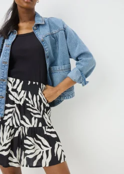 Skirts>Papaya Black Leaf Cheesecloth Mini Skirt