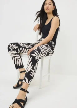 Trousers>Papaya Black Leaf Tapered Trousers