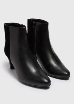 Footwear> Black Leather Almond Toe Heeled Boots