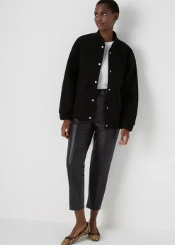 Trousers>Papaya Black Leather Look Tapered Trousers
