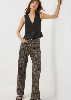 Tops>Papaya Linen Blend Button Up Vest Top Black
