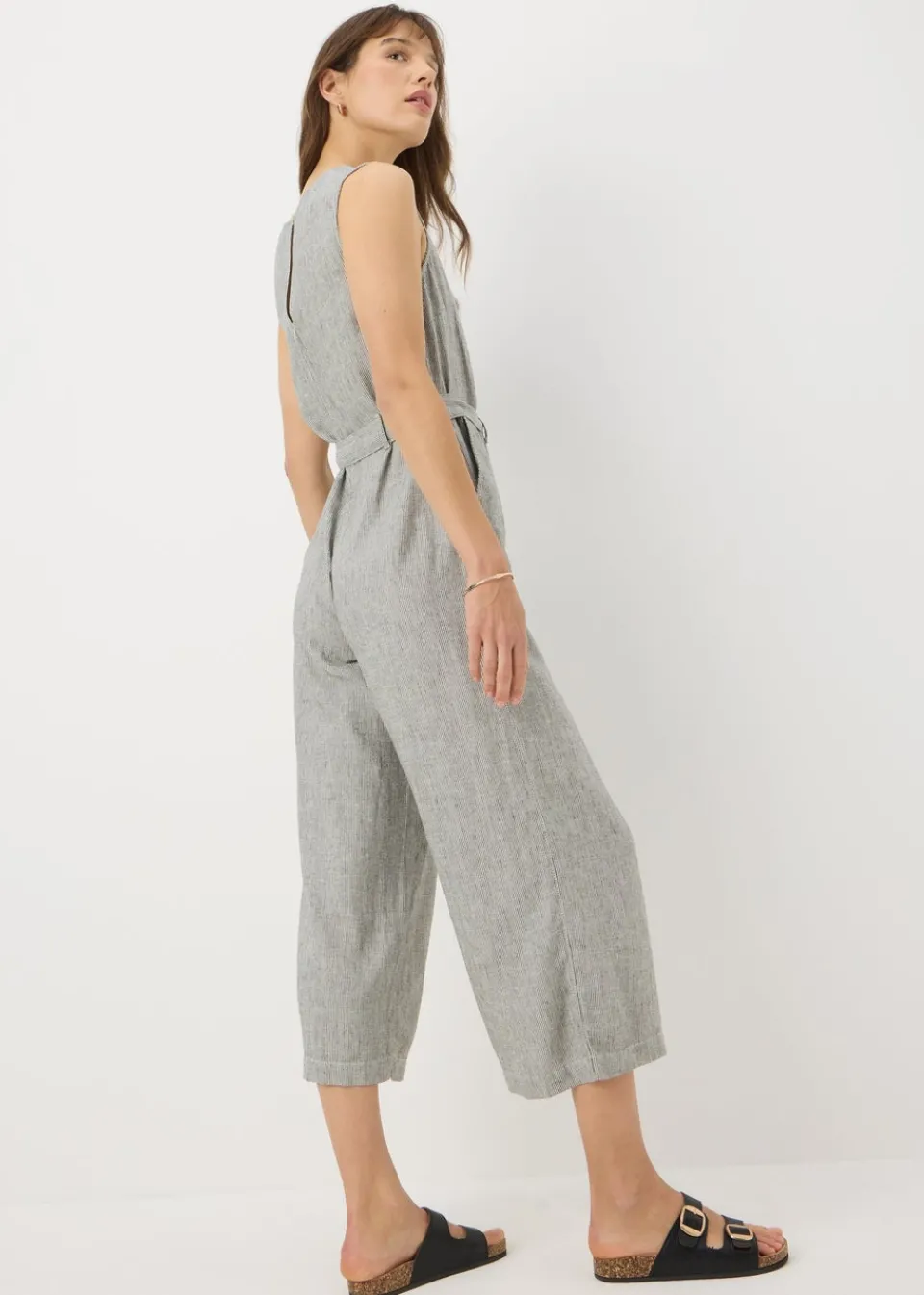 Jumpsuits & Playsuits>Papaya Black Linen Blend Monochrome Stripe Jumpsuit