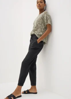 Trousers>Papaya Black Linen Blend Tapered Trousers