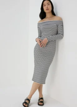Dresses>Papaya Black Mono Ribbed Bardot Dress