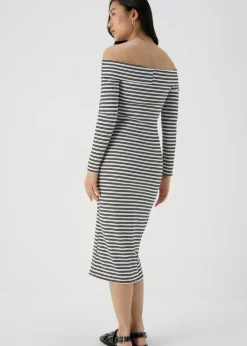 Dresses>Papaya Black Mono Ribbed Bardot Dress