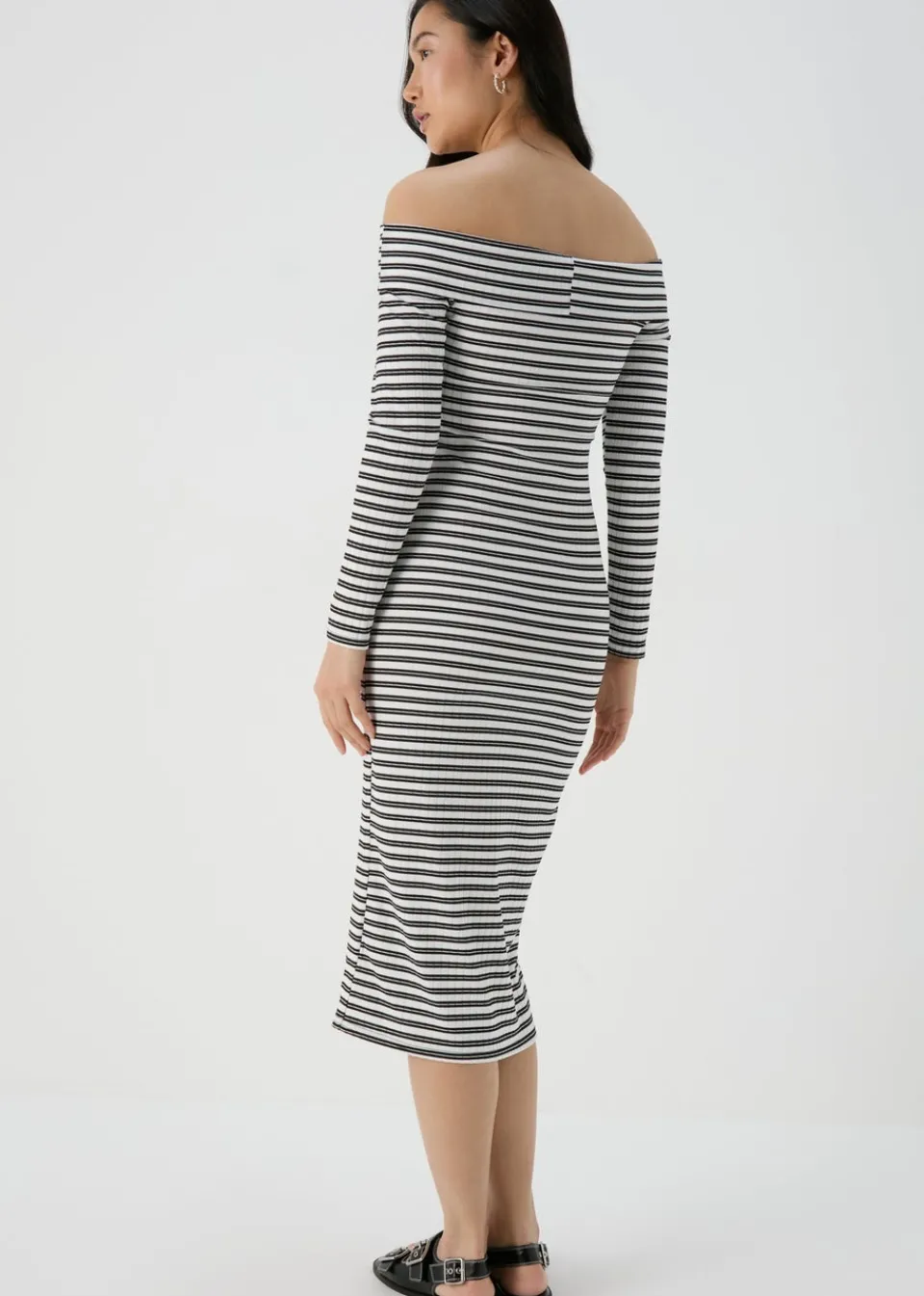 Dresses>Papaya Black Mono Ribbed Bardot Dress