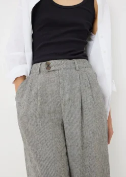 Trousers>Papaya Black Mono stripe Linen Trousers
