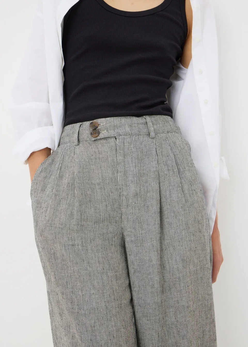 Trousers>Papaya Black Mono stripe Linen Trousers